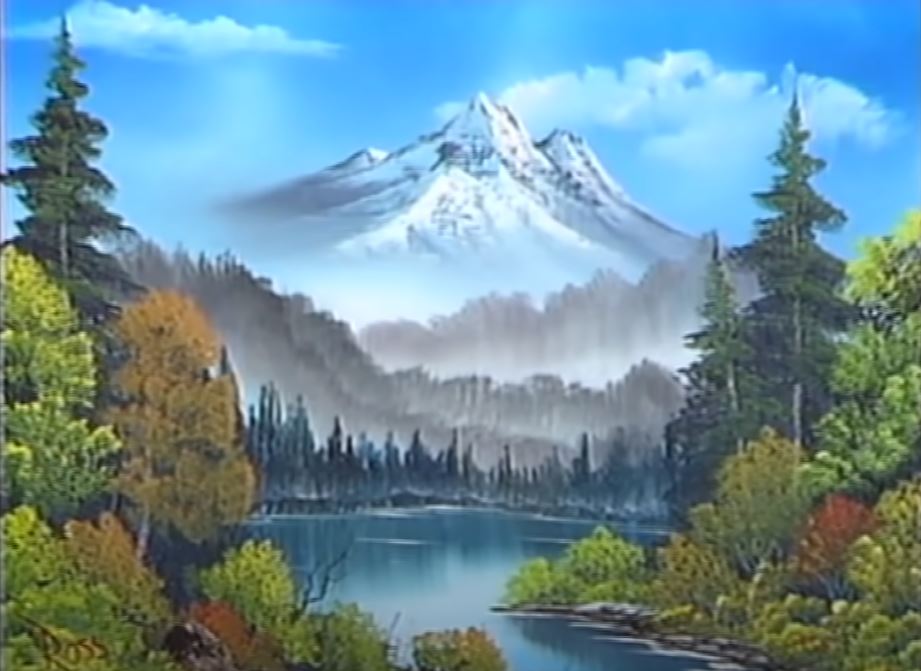 Bob Ross Painting with big mountains