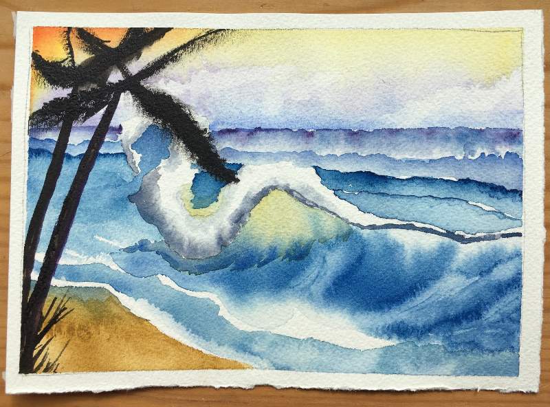 'bob_ross_watercolors' version of 'Tropical Landscape'